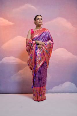 Royal Blue Soft Banarasi Saree With Kanjivaram Weaving Texture And Contrast Weaving Border With Blouse 3
