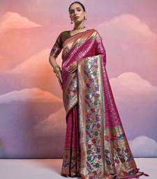 Wine Soft Banarasi Saree With Kanjivaram Weaving Texture And Contrast Weaving Border With Blouse