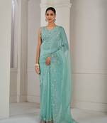 Designer Sea Green Sequence Embroidery Zarkan Border Organza Saree