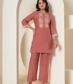  rust thread work shirt and trouser silk blend co-ord set