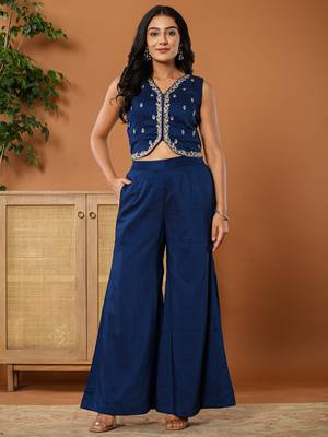  embroidered blue waistcoat coord set with attached lining 1