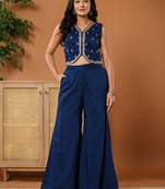  embroidered blue waistcoat coord set with attached lining