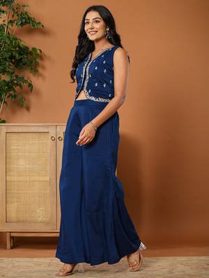 embroidered blue waistcoat coord set with attached lining 2
