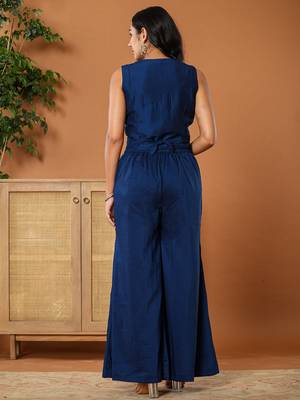  embroidered blue waistcoat coord set with attached lining 3