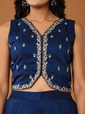  embroidered blue waistcoat coord set with attached lining 4