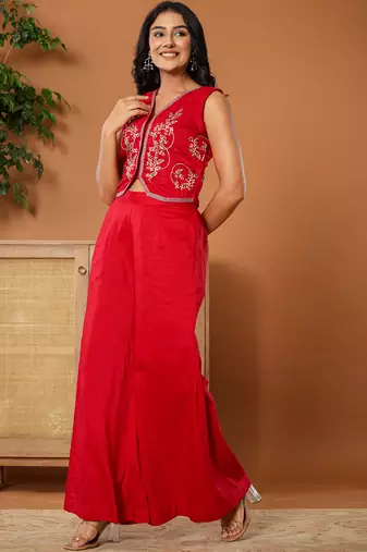  cotton silk waist coat co-ord set with attached cotton lining