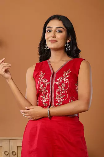  cotton silk waist coat co-ord set with attached cotton lining