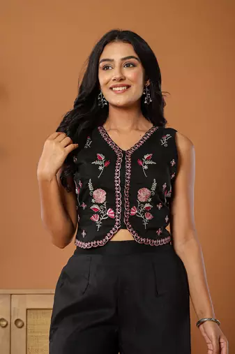  cotton silk festive waistcoat co-ord set with attached cotton lining