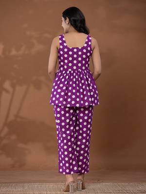  cotton purple polka dot co-ord set 3