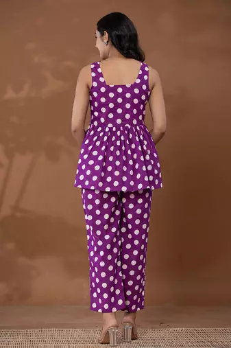  cotton purple polka dot co-ord set
