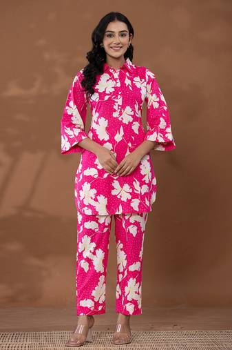  cotton pink printed co-ord set