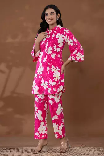  cotton pink printed co-ord set