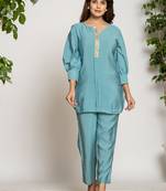  turquoise blue silkblend solid co-ord set