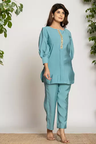  turquoise blue silkblend solid co-ord set