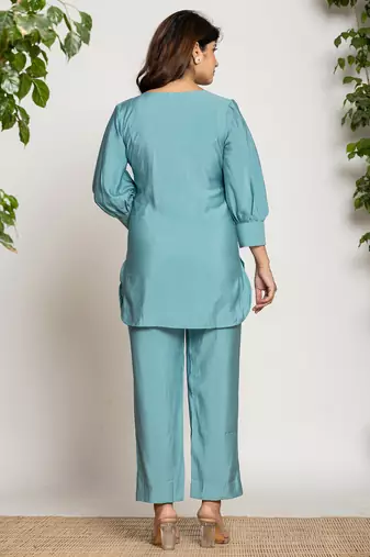  turquoise blue silkblend solid co-ord set