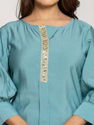  turquoise blue silkblend solid co-ord set 4