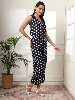  blue cotton polka dot waistcoat co-ord 2