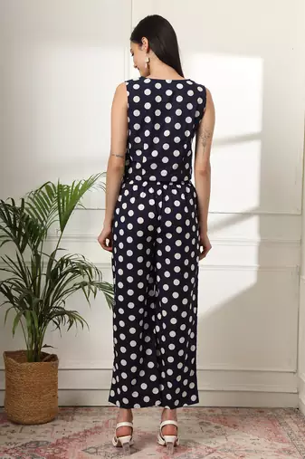  blue cotton polka dot waistcoat co-ord