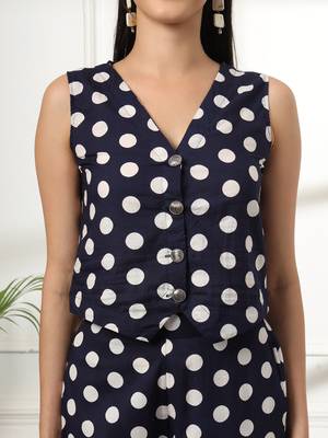  blue cotton polka dot waistcoat co-ord 4