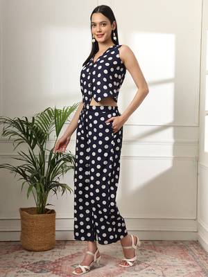  blue cotton polka dot waistcoat co-ord 5