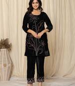  black embroidered velvet co-ord set