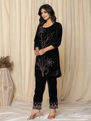  black embroidered velvet co-ord set 2