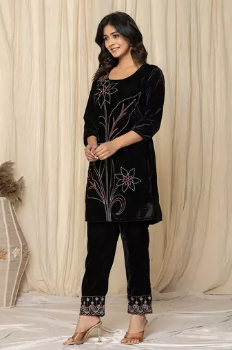  black embroidered velvet co-ord set