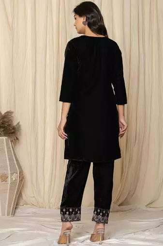  black embroidered velvet co-ord set
