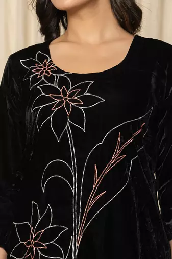  black embroidered velvet co-ord set