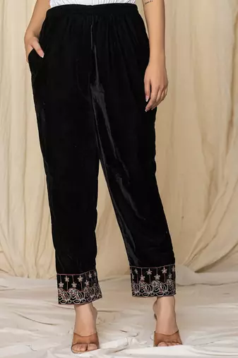  black embroidered velvet co-ord set
