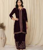  purple zari work velvet co-ord set