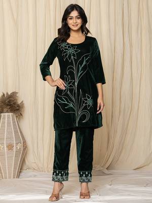  green embroidered velvet co-ord set 1