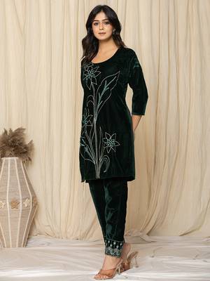 green embroidered velvet co-ord set 2