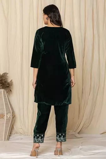  green embroidered velvet co-ord set