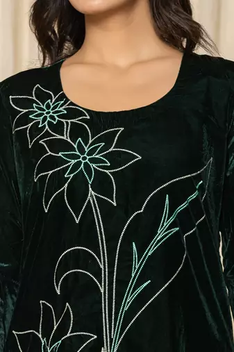  green embroidered velvet co-ord set