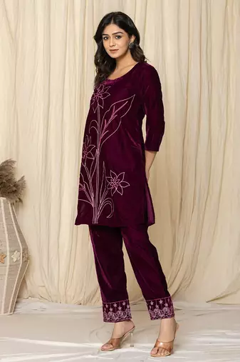  purplepurple embroidered velvet co-ord set