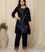  blue embroidered velvet co-ord set