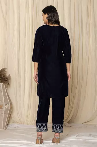  blue embroidered velvet co-ord set