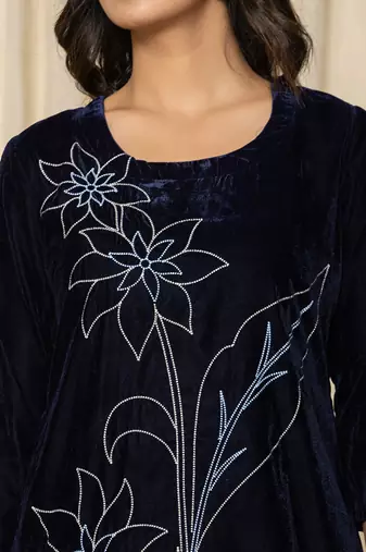  blue embroidered velvet co-ord set