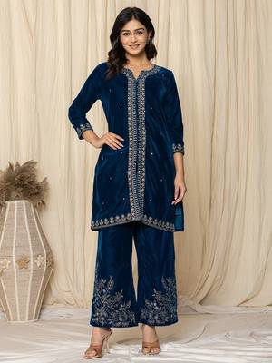  bue zari work velvet co-ord set 1