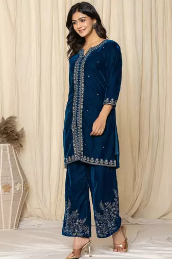  bue zari work velvet co-ord set