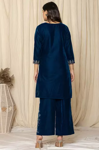  bue zari work velvet co-ord set