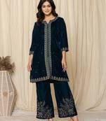  rama green zari work velvet co-ord set