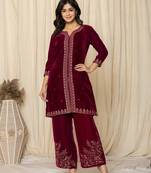 pink zari work velvet co-ord set