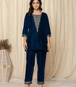  blue velvet embroidered co-ord set
