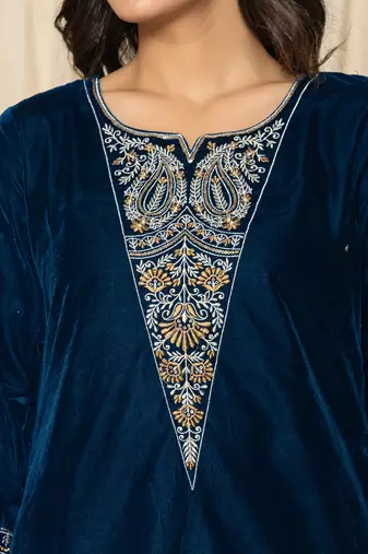  blue velvet embroidered co-ord set