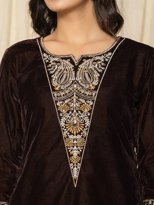  coffee brown velvet embroidered co-ord set 4