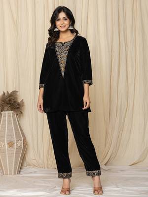  black velvet embroidered co-ord set 1