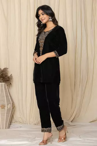  black velvet embroidered co-ord set