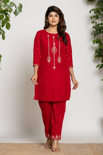  pink velvet embroidered co-ord set with cotton lining